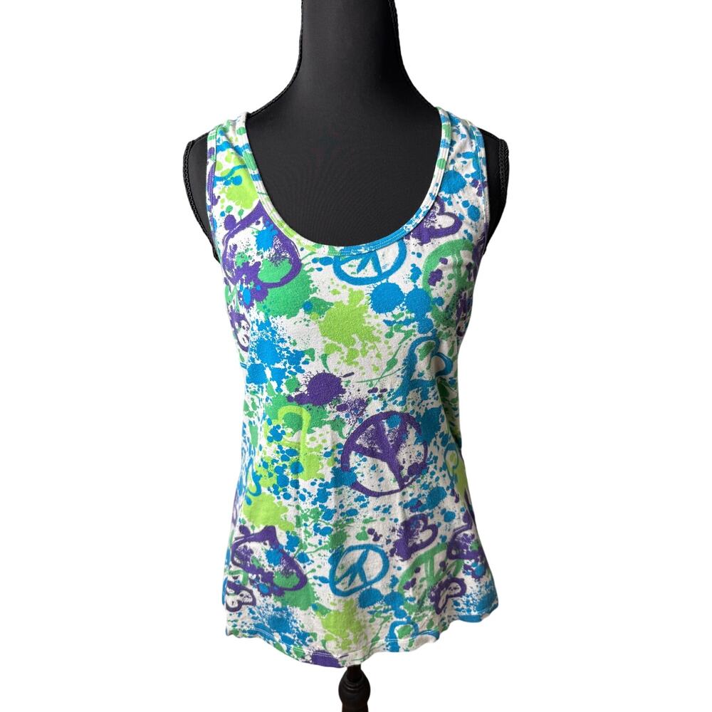 VINTAGE Y2K Rue‎ 21 Racerback Neon Piece Sign Paint Splatter Scene Tank Top